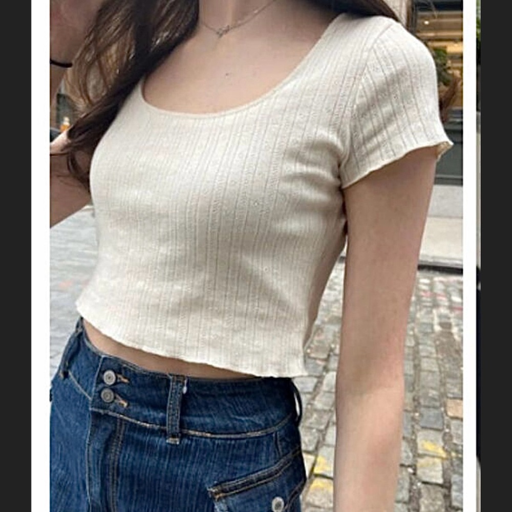 Mckenna Short Sleeve Crop Top 100% cotton Ivory Pointelle